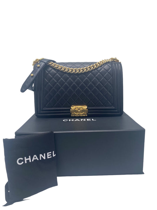 Chanel Boy Bag New Medium in Quilted Black Calfskin Gold Hardware GHW