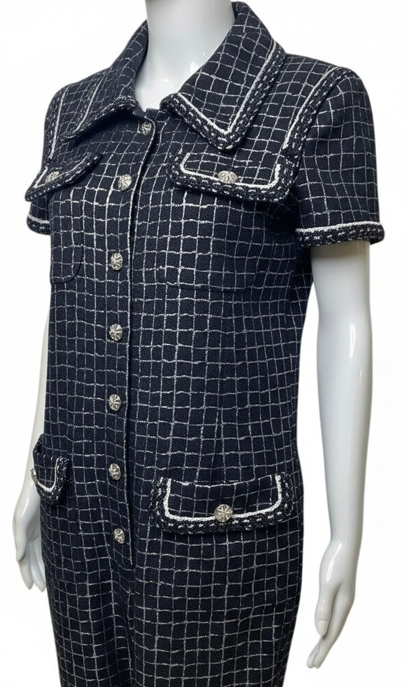 Chanel 20S Black Metallic Silver Iridescent One Piece Jumpsuit FR 38