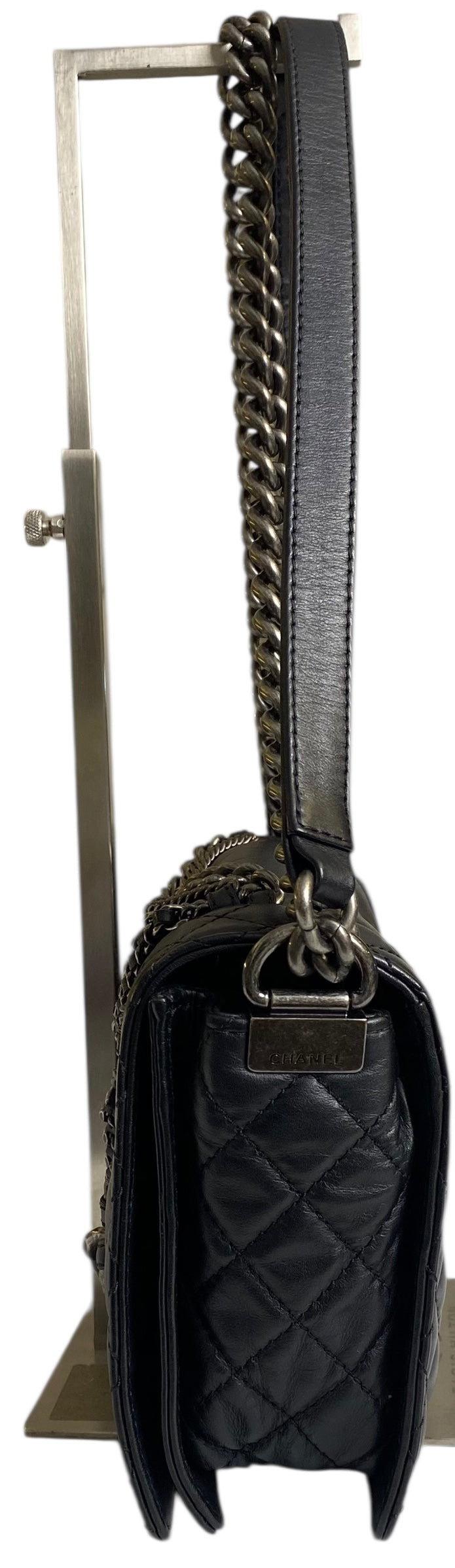 Chanel 13A Enchained Boy Bag Black Leather Old Medium Flap Bag