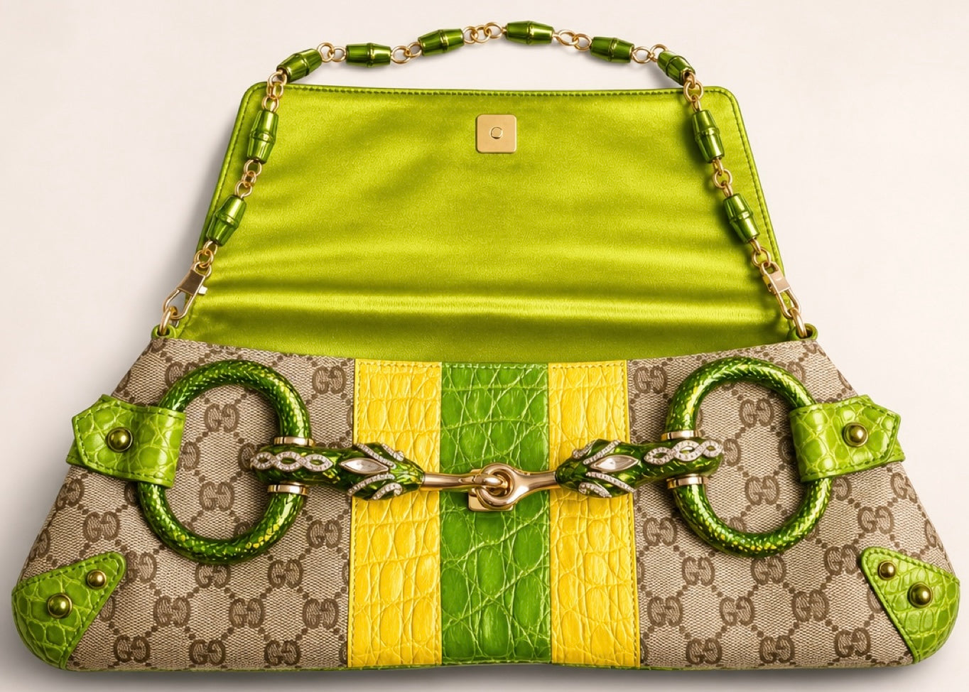 GUCCI Ultra Collectible Croc Horsebit Serpent Large Clutch Bag