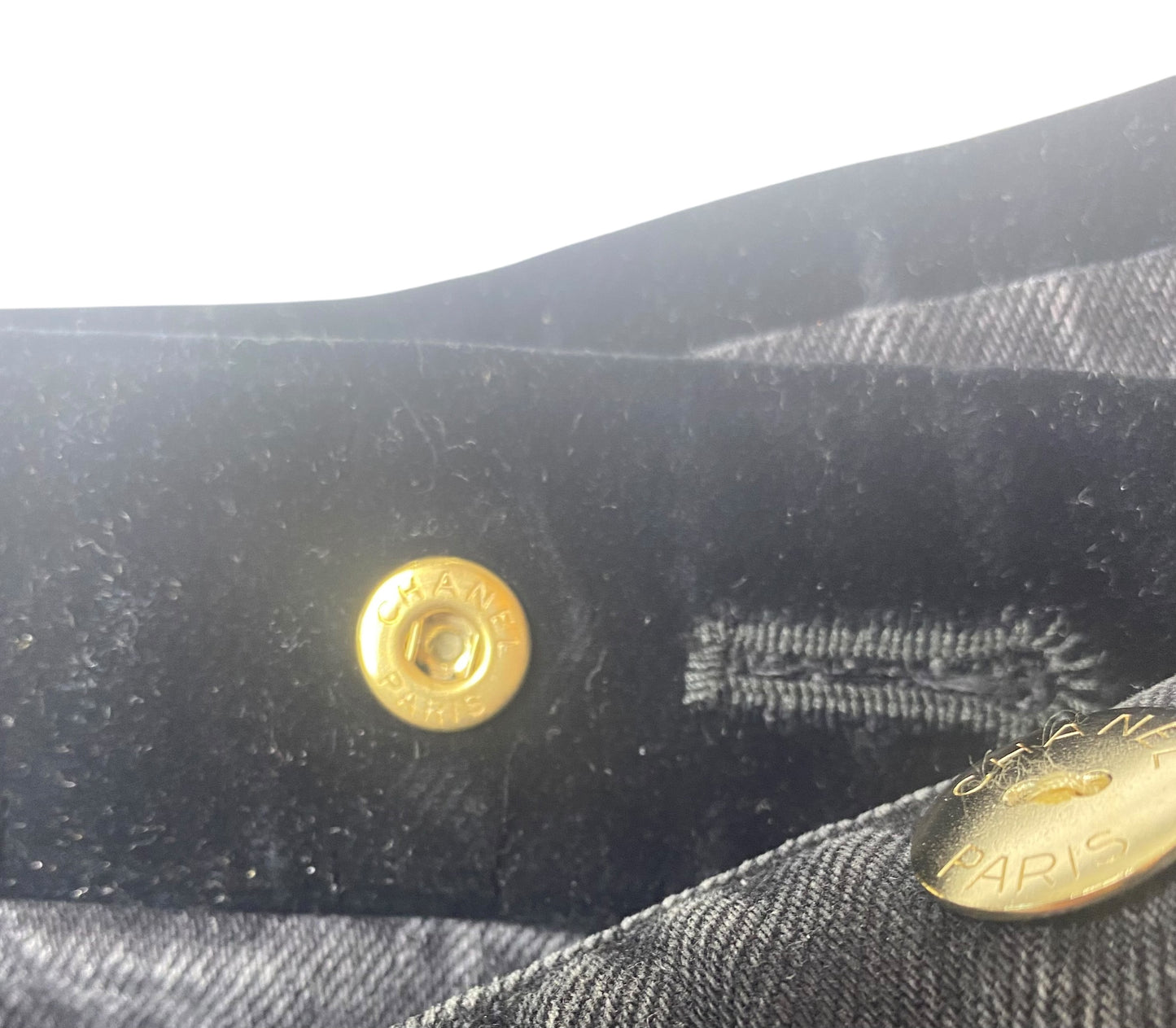 Chanel 20C Washed black velvet-trimmed cotton denim sailor boyfriend jeans FR 36
