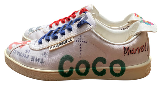 CHANEL X PHARRELL WILLIAMS Canvas Womens White Multicolor Sneakers EU 37
