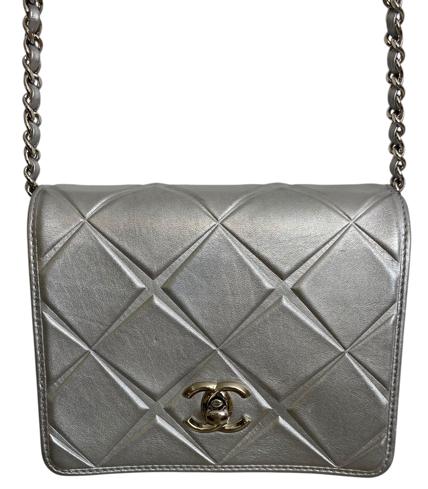 Chanel Airlines 16P Mini Propellor Metallic Calfskin Silver Flap Bag