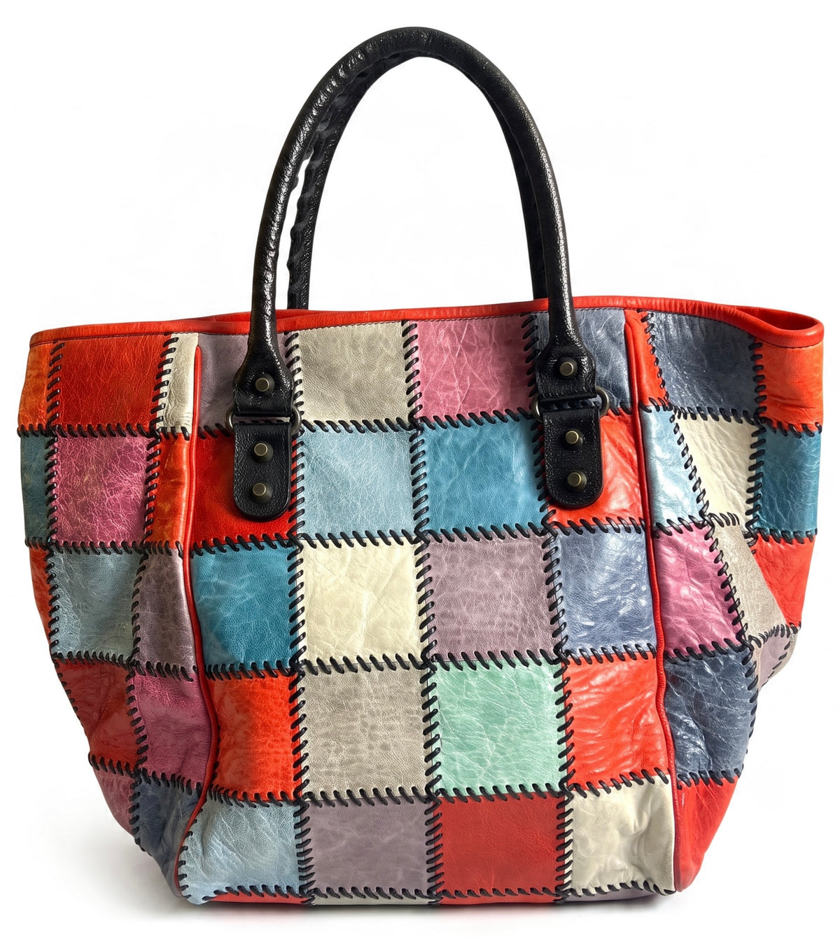 RARE BALENCIAGA VINTAGE MULTICOLOR PATCHWORK CITY TOTE BAG