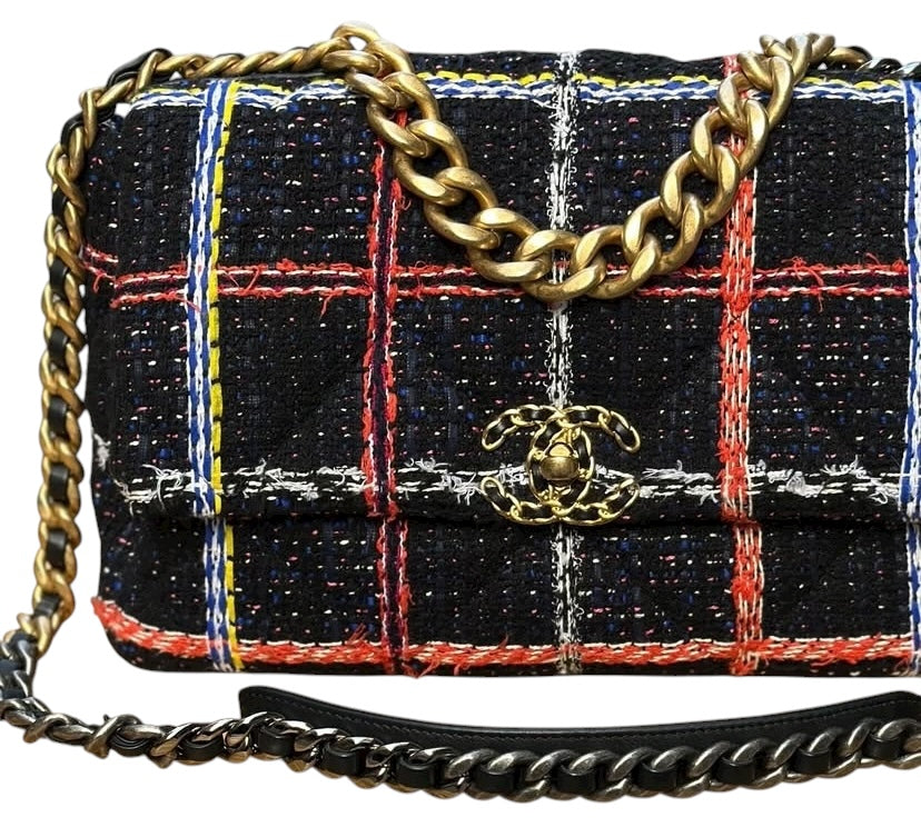 Chanel 19 Large Black Multicolor Tweed Flap Bag