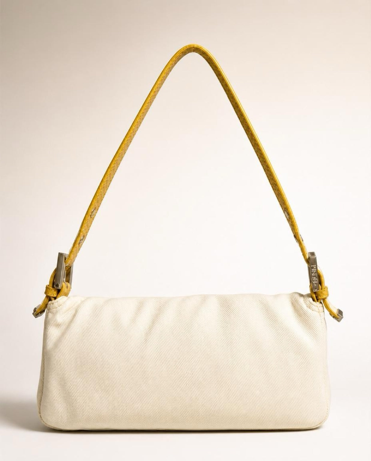 Vintage FENDI White Denim Baguett Bag with Yellow Python Trim