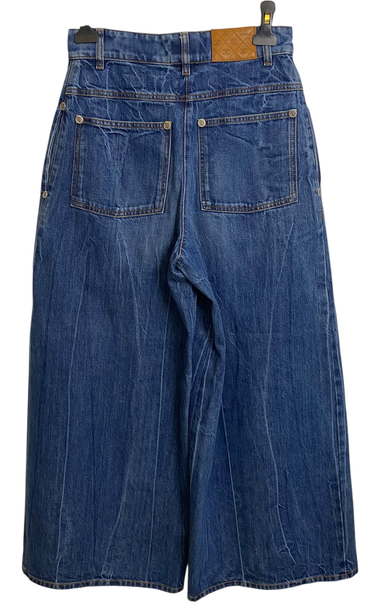 Chanel 19P Sand By The Sea Wide Leg Blue Jeans FR 36