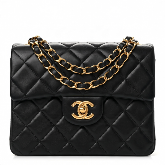 Vintage Chanel Black Quilted Lambskin Mini Square Timeless Classic Flap Bag 24K GHW