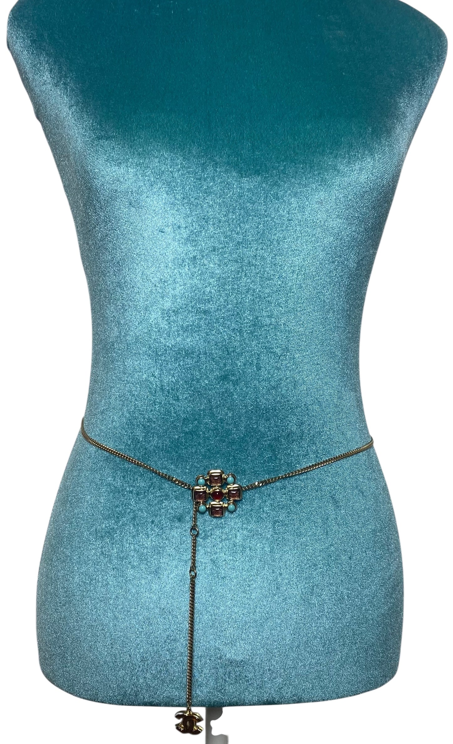 Chanel 08P Gold Chain Multicolor Cabochon Stones CC Waist Belt/Necklace