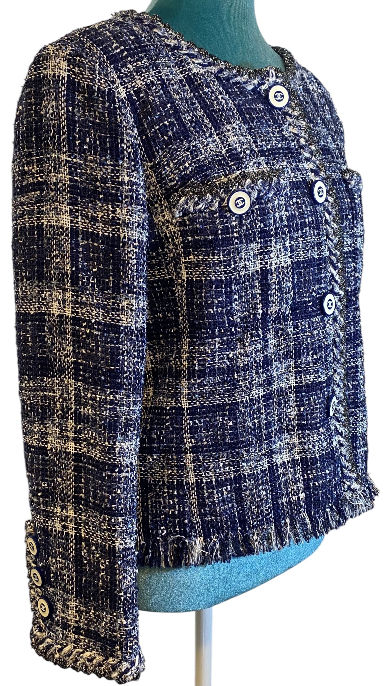 CHANEL 18P BLUE FANTASY TWEED LESAGE JACKET FR 42