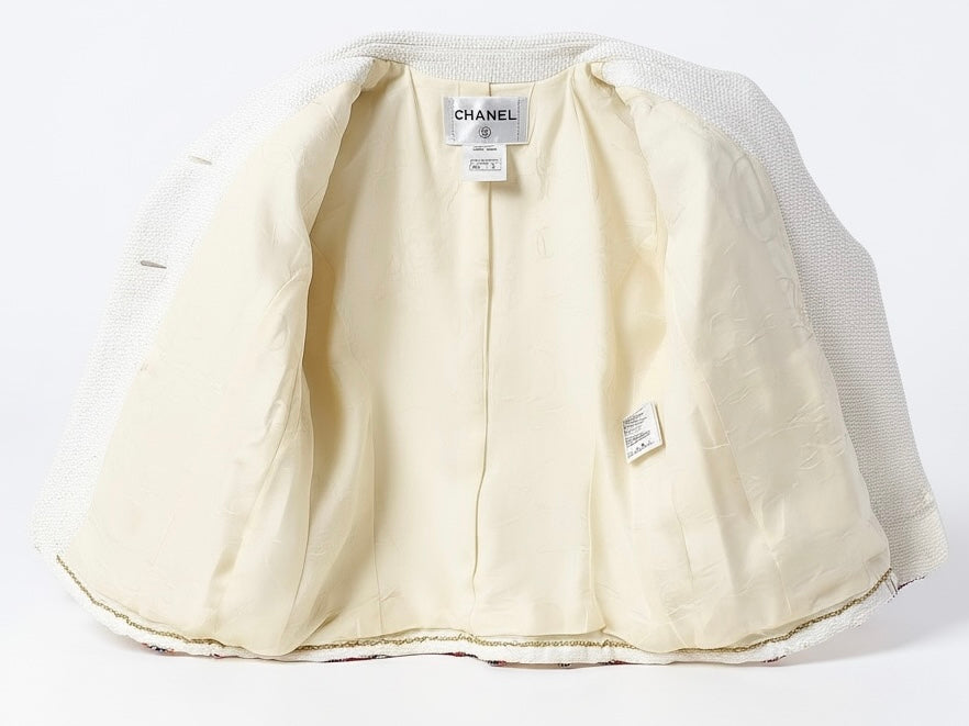 Rare Chanel 15C Dubai Swarovski Crystals White Multicolor Braided Trim Short Jacket FR 38