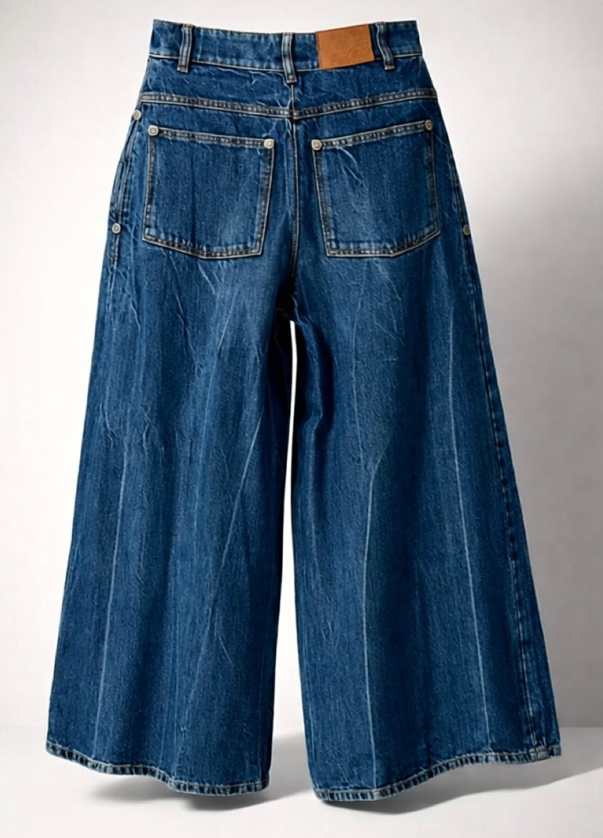 Chanel 19P Sand By The Sea Wide Leg Blue Jeans FR 36