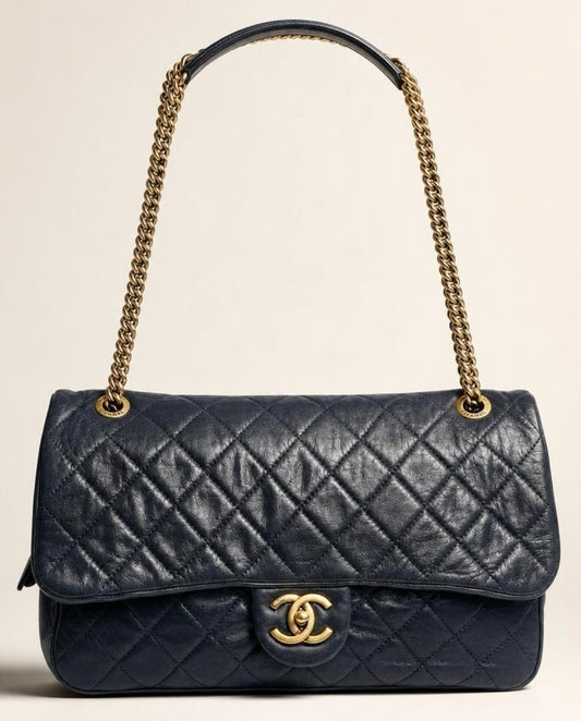 Chanel Black Quilted Iridescent Calfskin Shiva Jumbo Classic Flap Bag GHW