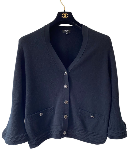 Chanel Cashmere Black Classic Cardigan FR 44