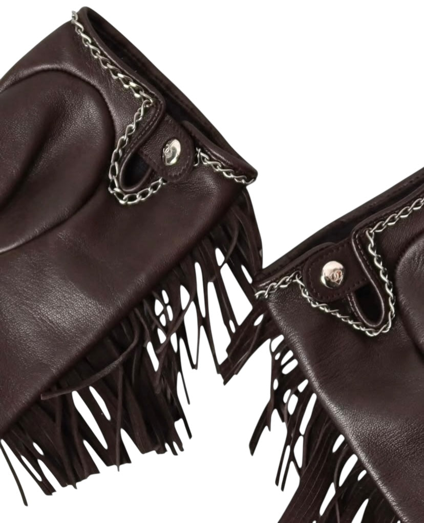 Rare Chanel 14A Paris Dallas Dark Brown Multicolor Gloves 8