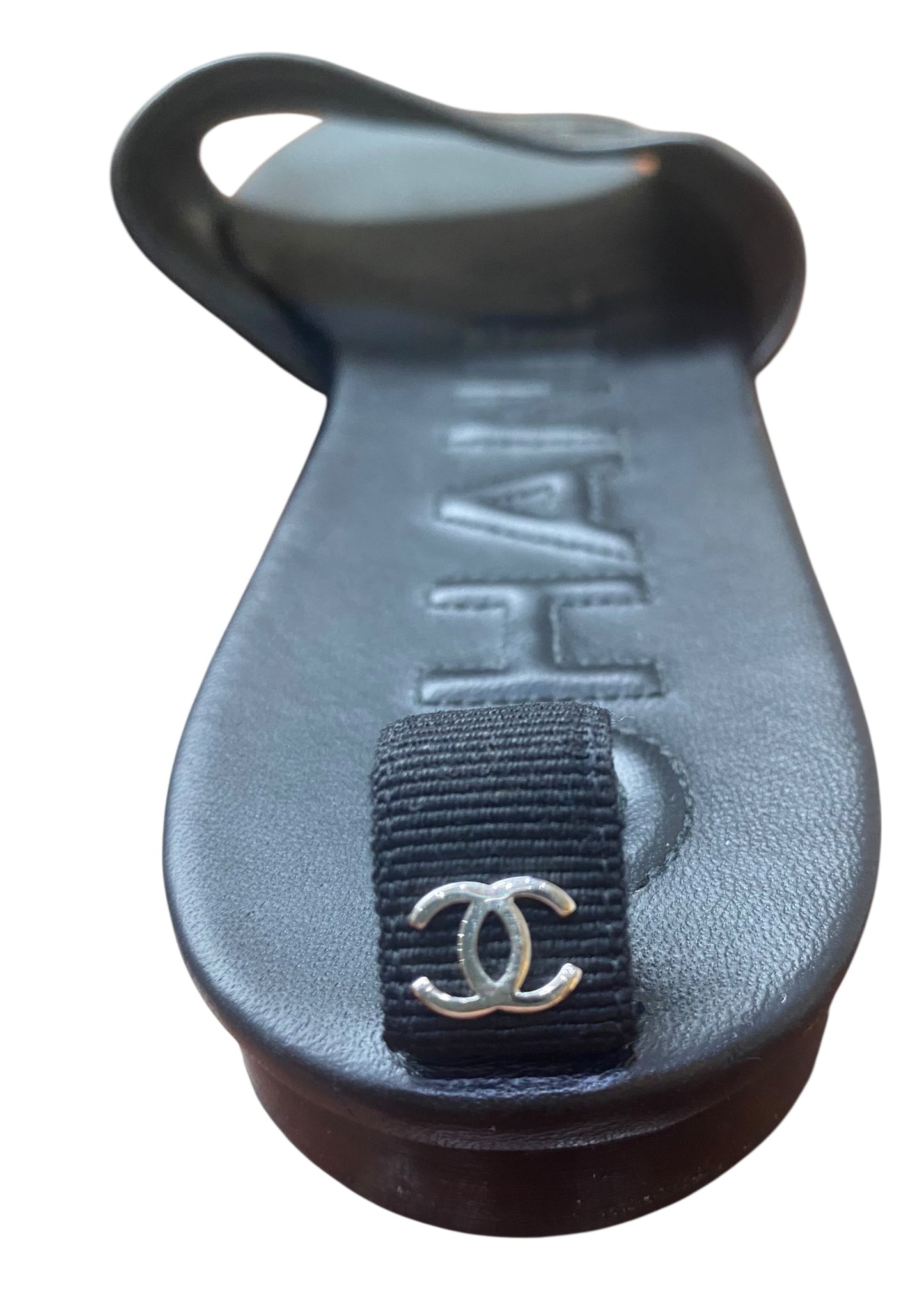 Chanel 2019 Black Leather Letters Logo Flat Slides EU 39.5