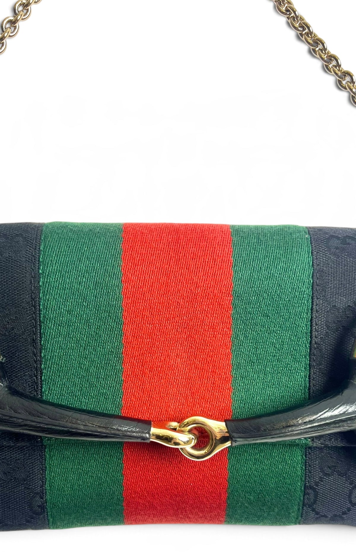 Gucci Large 1955 Tom Ford Classic Black Red Green GG Monogram Horsebit Clutch Handbag GHW