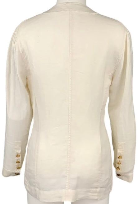 Chanel Vintage 1980s 18 Button Cream Linen Patch Pocket Jacket FR 40/42