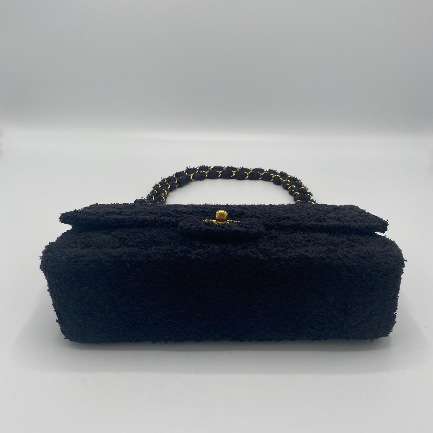 Rare Chanel 1994 Medium Black Terry Cloth Flap Bag