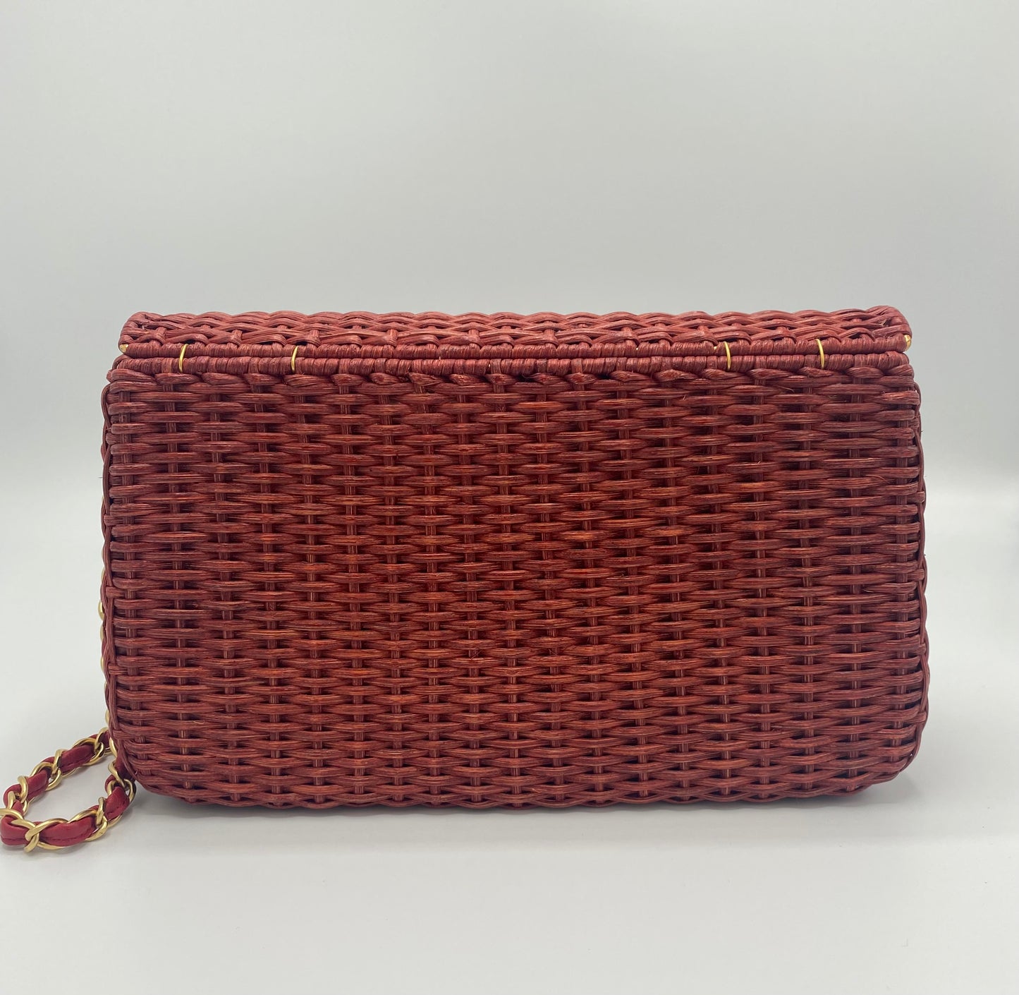 Chanel Extremely Rare 2001 Spring Red Wicker Basket Classic Flap Handbag with Matte Gold Hardware