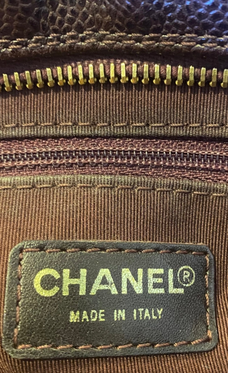 Chanel PTT Dark Chocolate Brown Quilted Caviar Leather Petite Timeless Shopping Tote Bag GHW