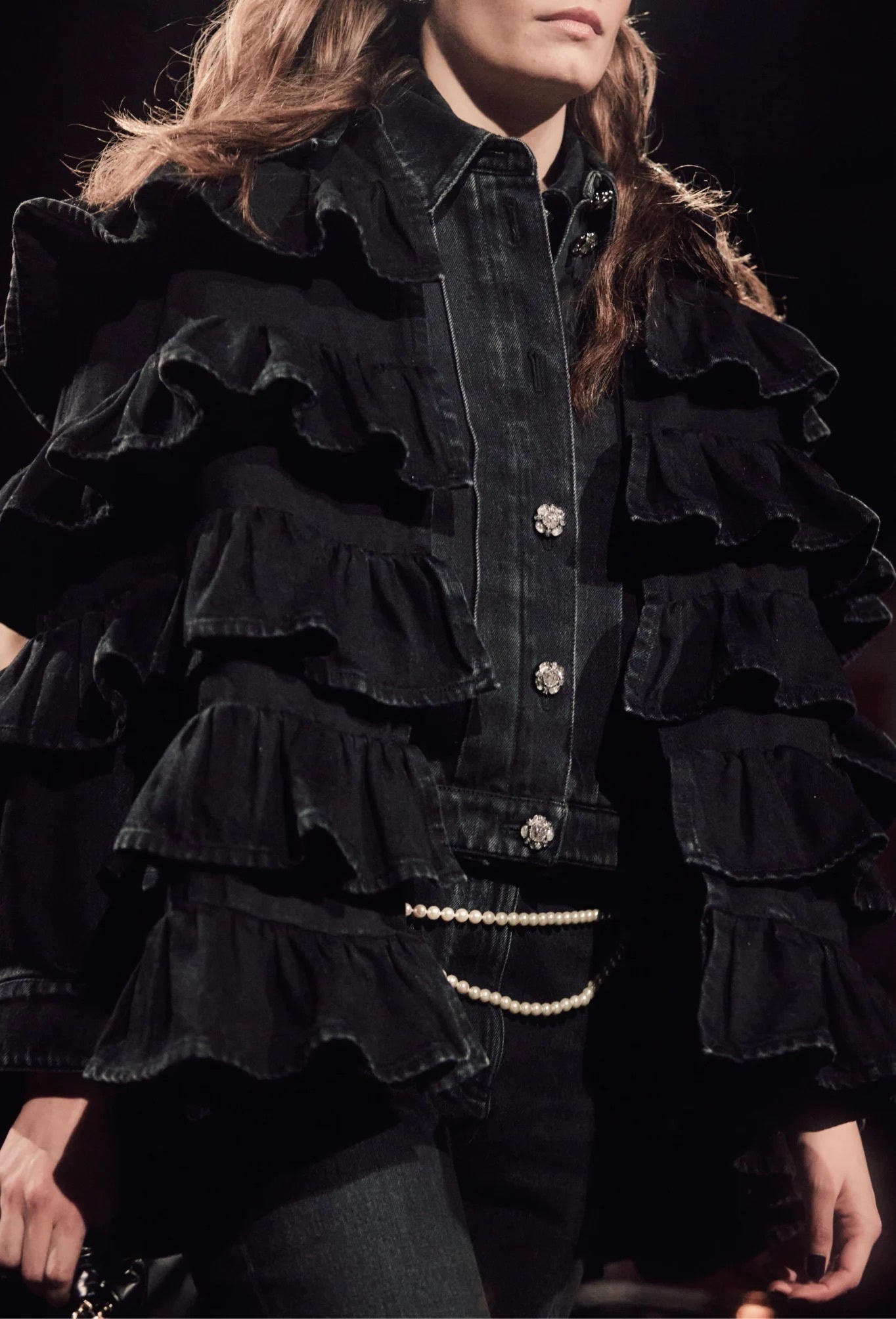 Rare Chanel 24A Paris Manchester Runway Black Denim Coat Jacket Cape FR 36