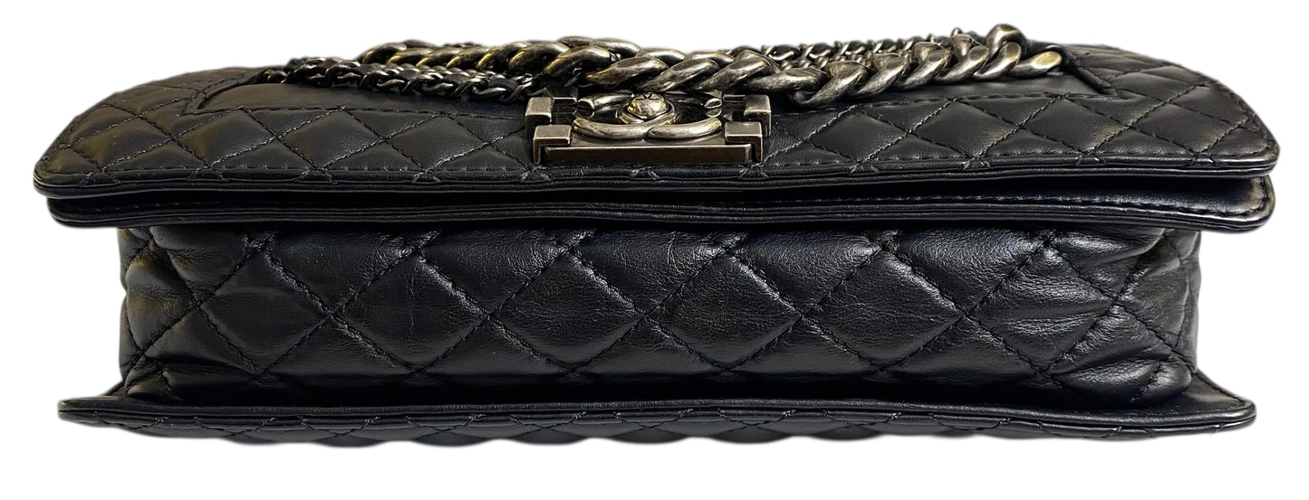 Chanel 13A Enchained Boy Bag Black Leather Old Medium Flap Bag
