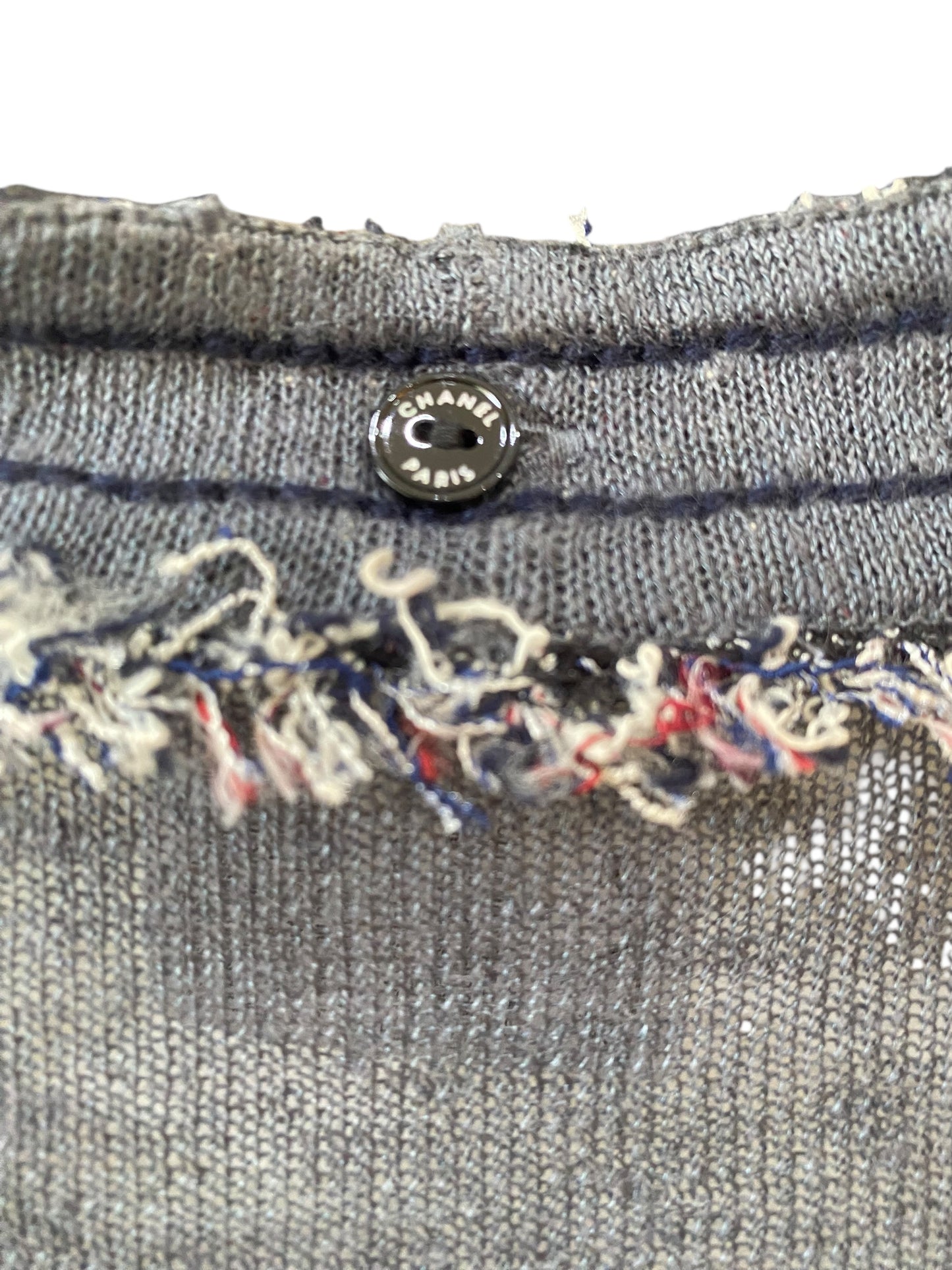 Chanel Blue Linen Tweed Trim Blouse and Cardigan TwinSet FR 42