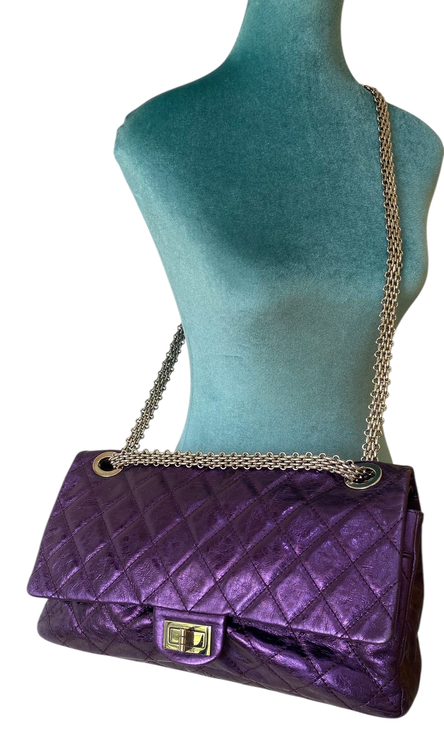 Chanel Metallic Royal Purple Quilted Leather Reissue 2.55 Classic 228 Maxi Flap Bag