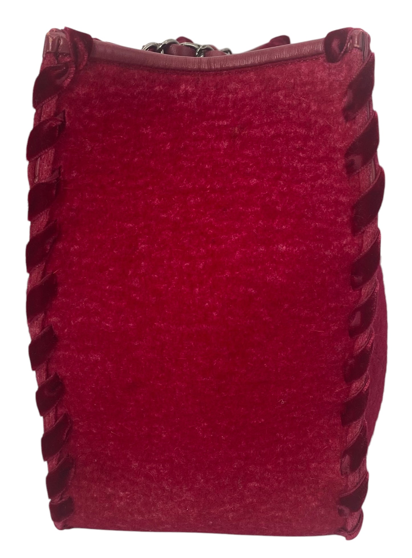 Chanel Medium Fancy Felt Raspberry Red Wool Shopping Tote Bag