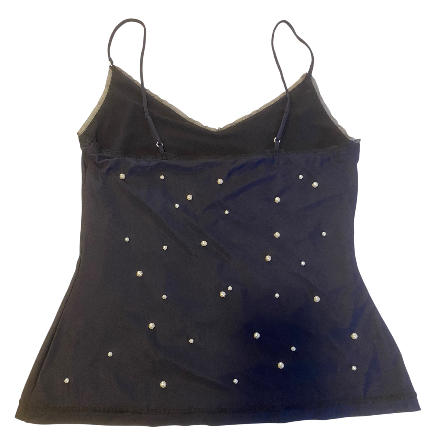 Chanel Black Pearl Embellished Camisole Tank Top Blouse FR 40