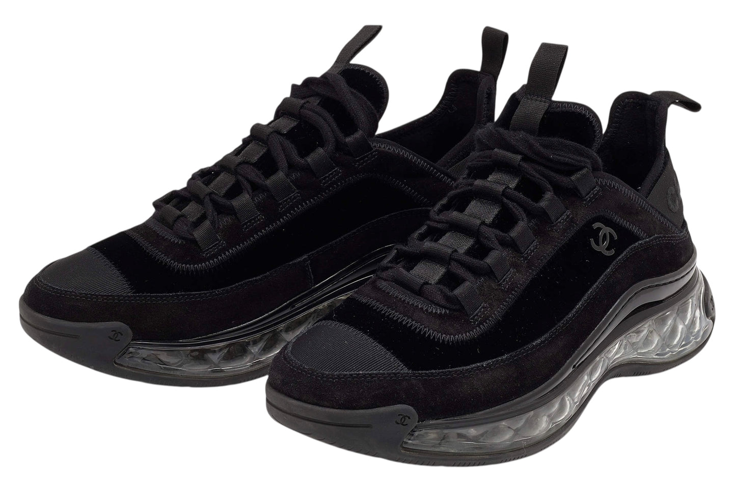 Chanel 20A Black Velvet and Suede Grosgrain CC Sneakers EU 41