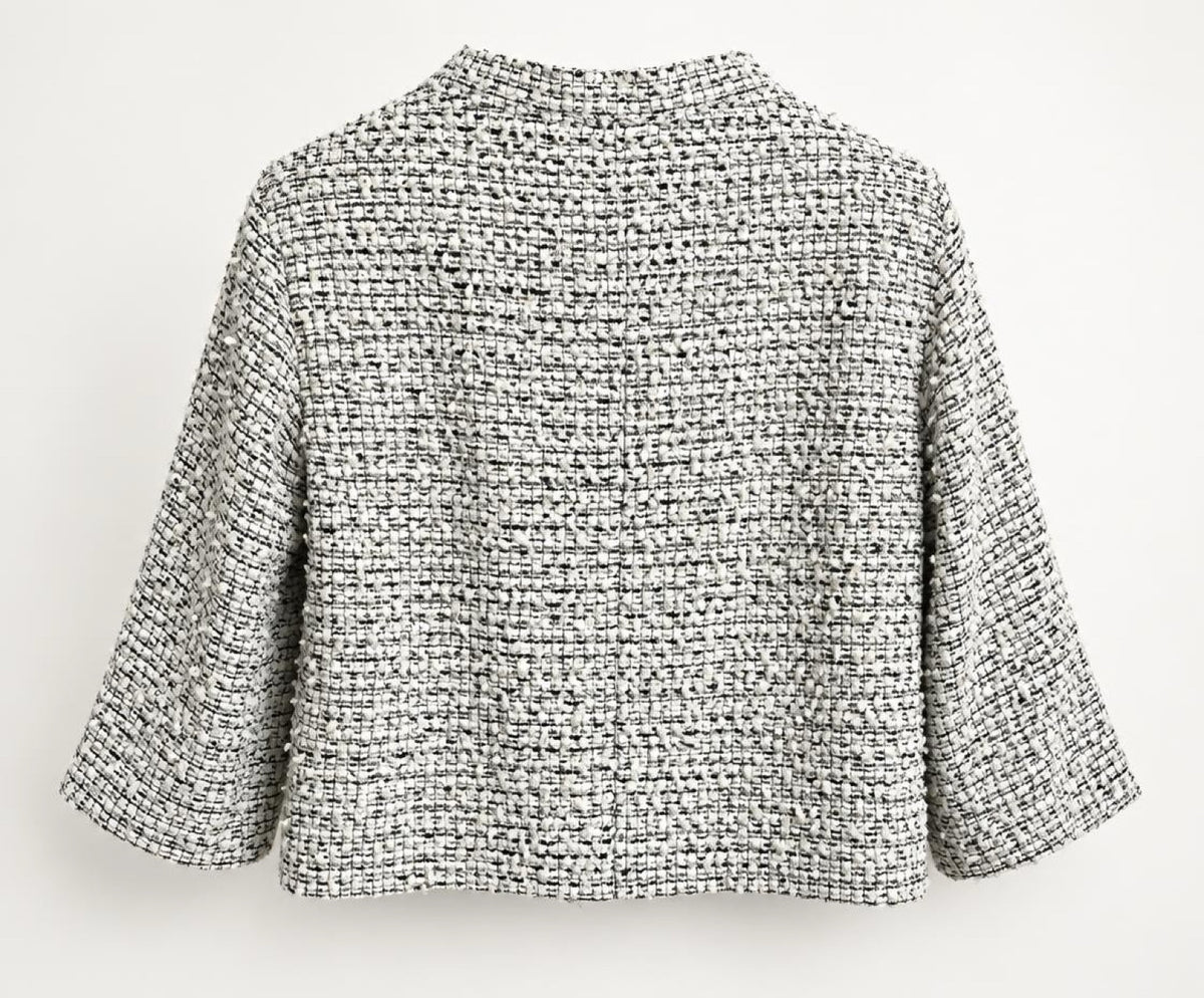 Chanel 11P Runway White Black Tweed  Double Breasted Jacket FR 38