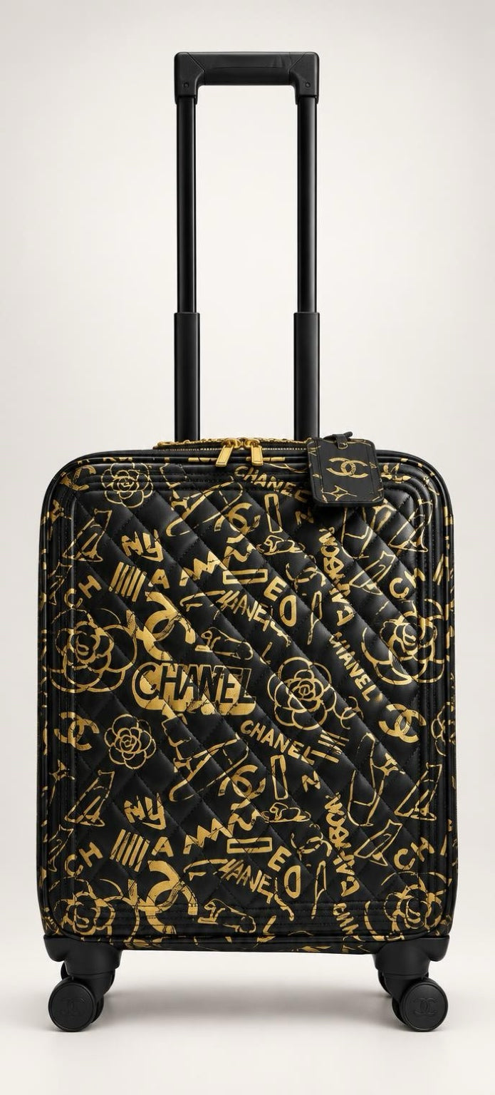 Rare Chanel 19A Paris New York Egypt Graffiti Trolley Travel Bag Carry On Luggage