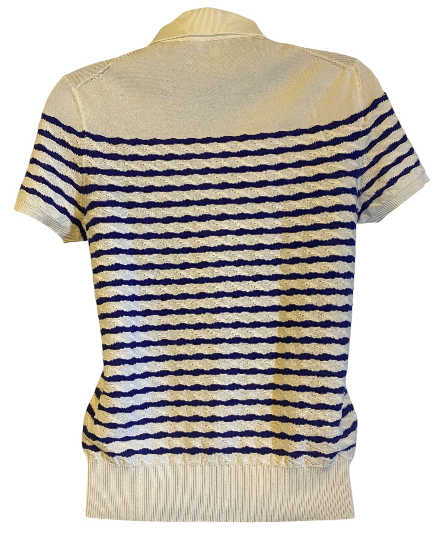 Chanel 19C La Pausa Cotton CC Logo Polo T-Shirt Stripe Blue White FR 36