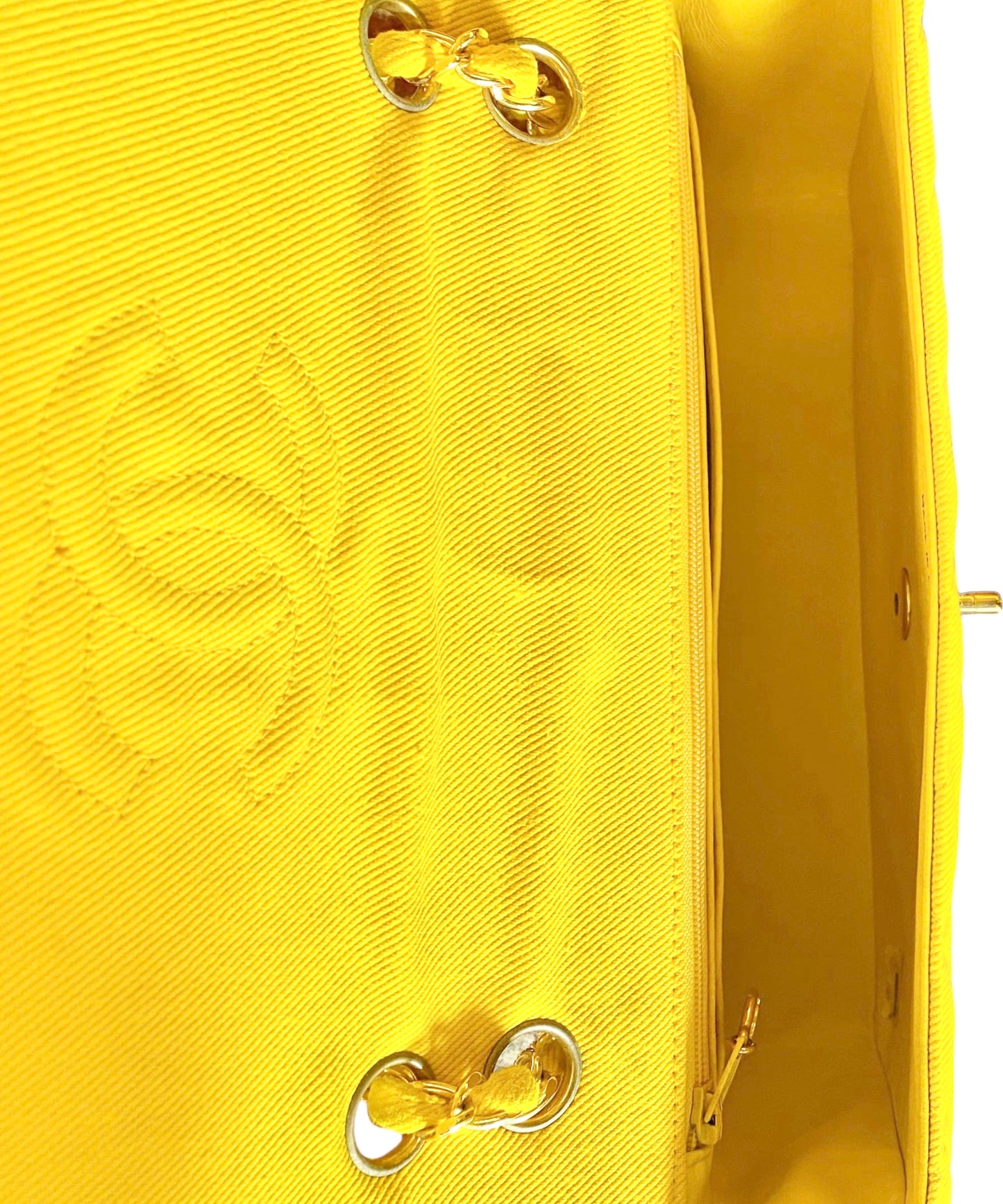 Vintage Chanel 1992 Yellow Denim Medium Classic Flap Bag 24K Gold Hardware