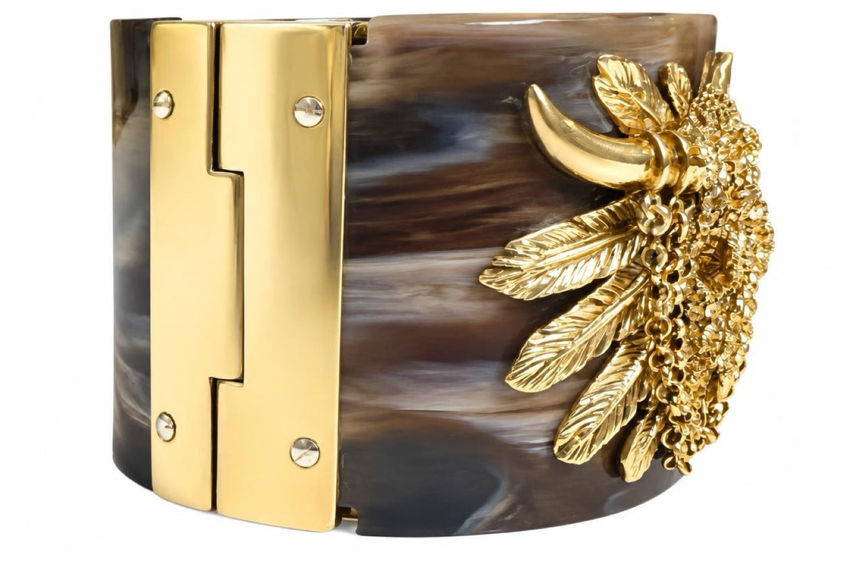 Vintage Roberto Cavalli Brown Western BullHead Chain Bracelet Cuff