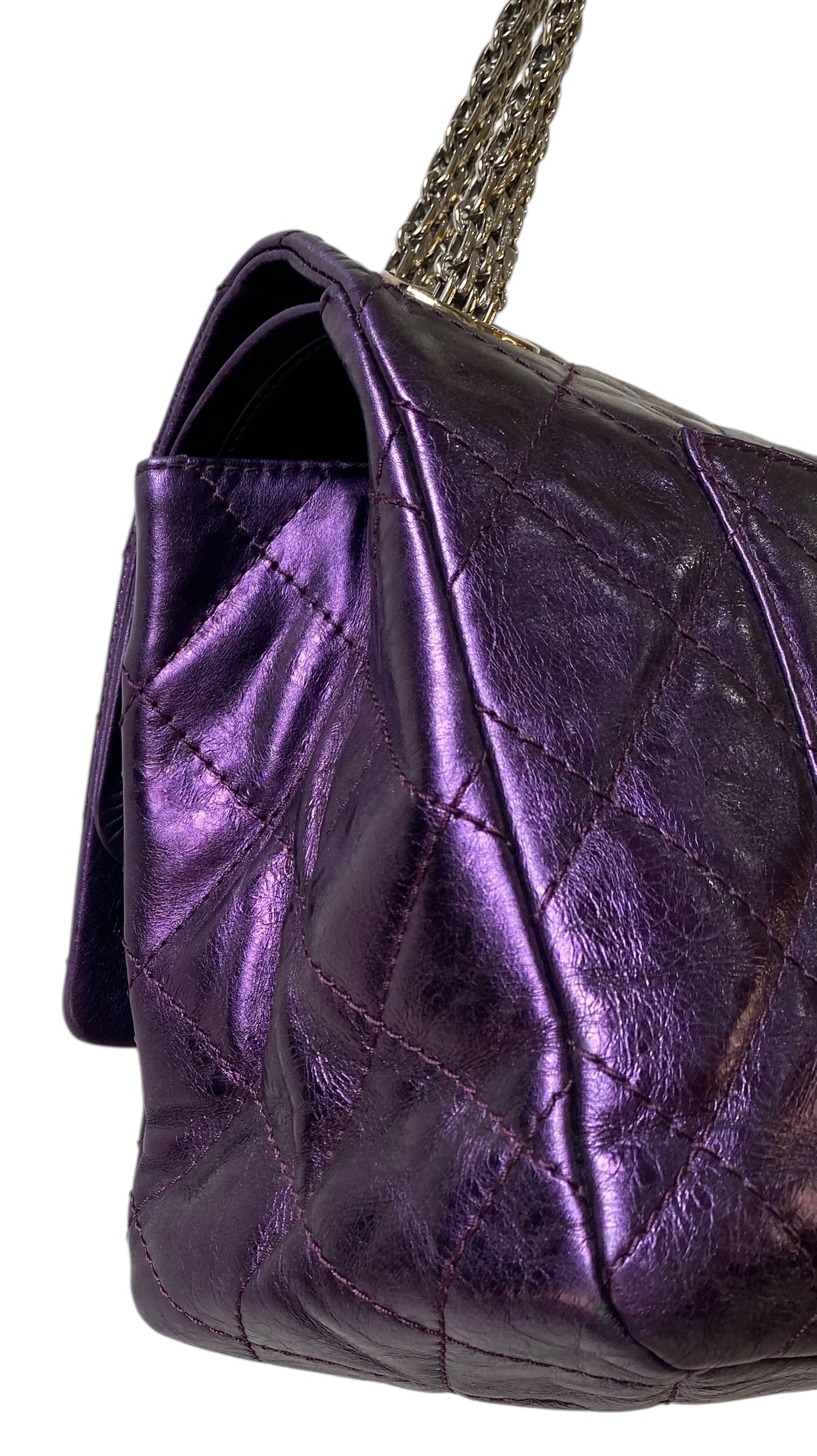 Chanel Metallic Royal Purple Quilted Leather Reissue 2.55 Classic 228 Maxi Flap Bag