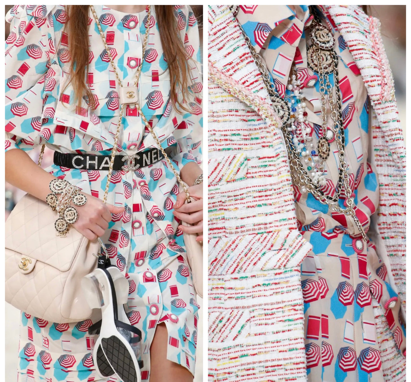 Chanel 19S Runway Umbrella Shells Motif Silk Multicolor Blouse FR 36