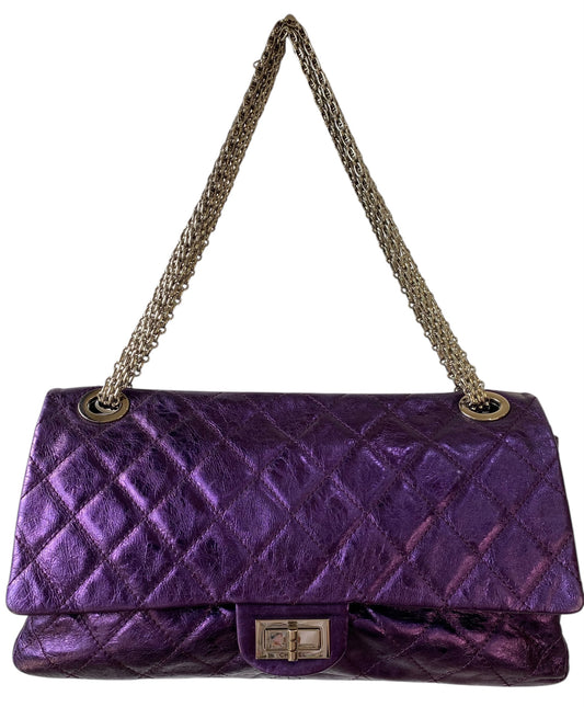 Chanel Metallic Royal Purple Quilted Leather Reissue 2.55 Classic 228 Maxi Flap Bag