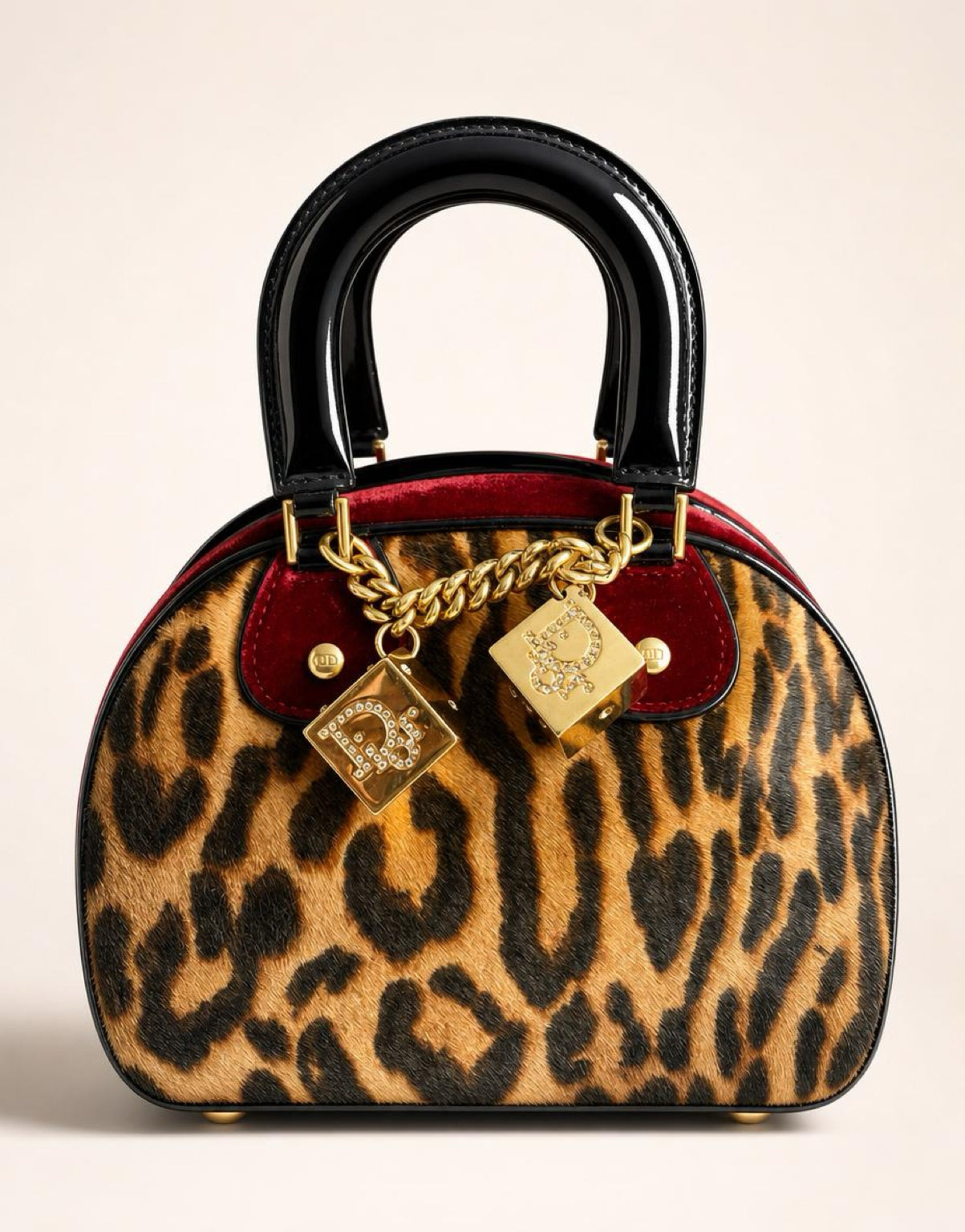 RARE MINI VINTAGE CHRISTIAN DIOR 2004 LEOPARD CHEETA DICE GAMBLER BAG GHW