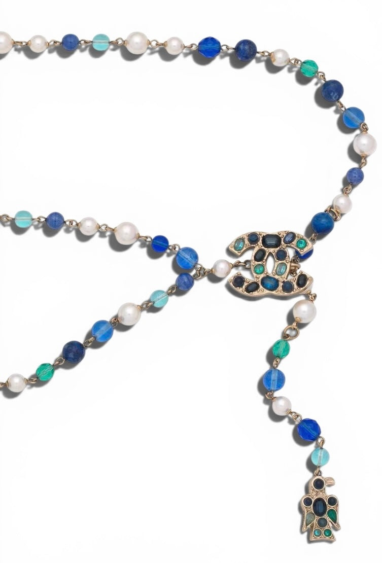 Rare Chanel 07A CC Aztec Bird Multicolor Gripoix Pearl Statement Belt/Necklace
