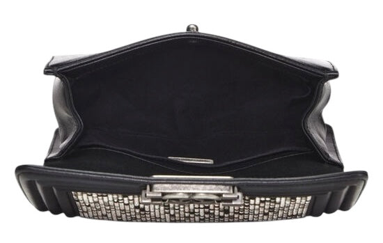 Chanel 14P Limited Edition Swarovski Crystals Strass Small Black Leather Boy Handbag