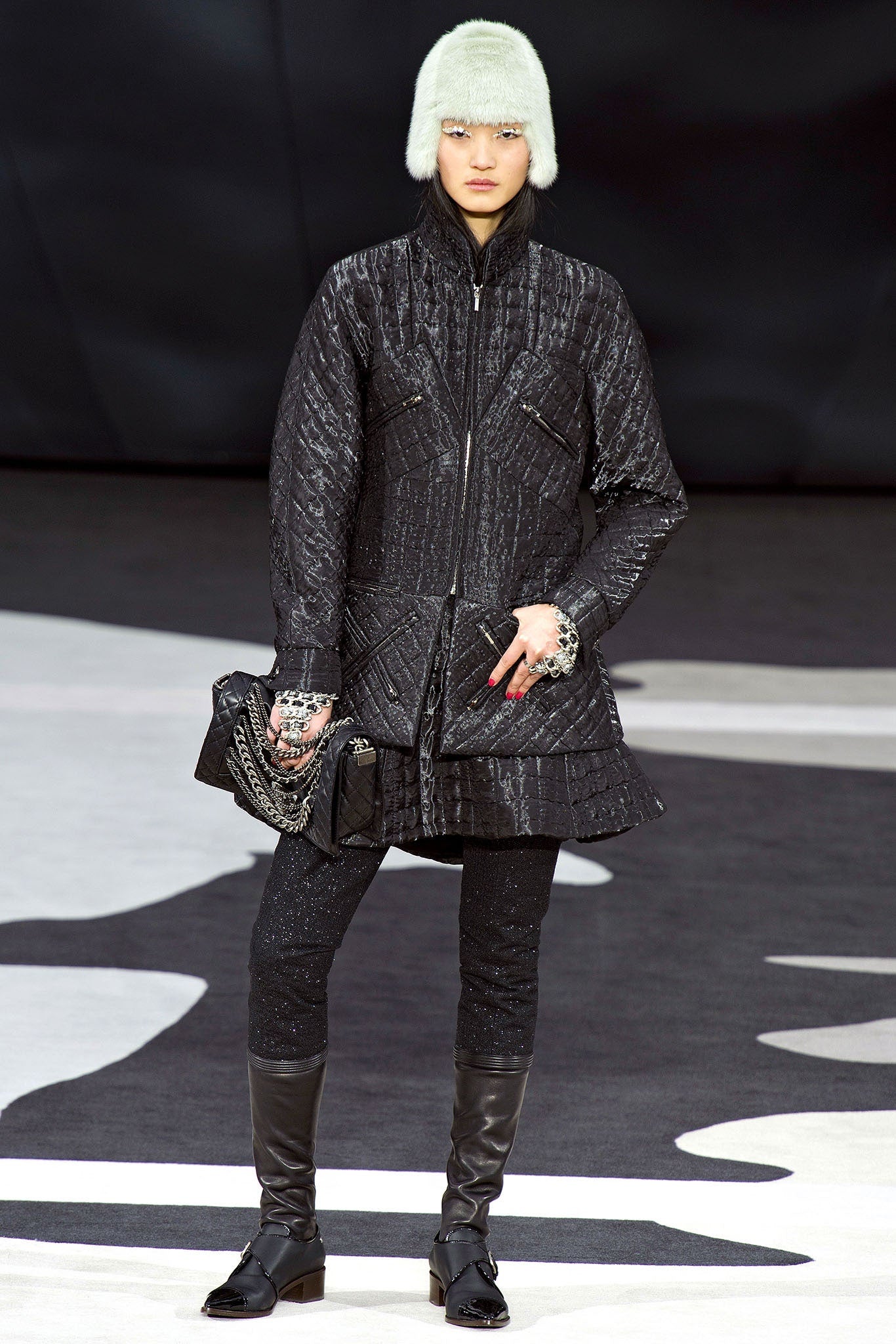 Chanel 2013 Enchained Boy Bag Black Leather Medium Flap Bag