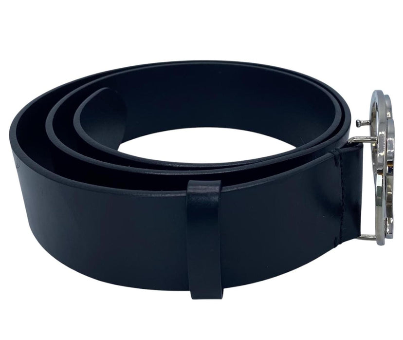 Chanel 2013 Black Silver Oval CC Leather Belt Size 90/36