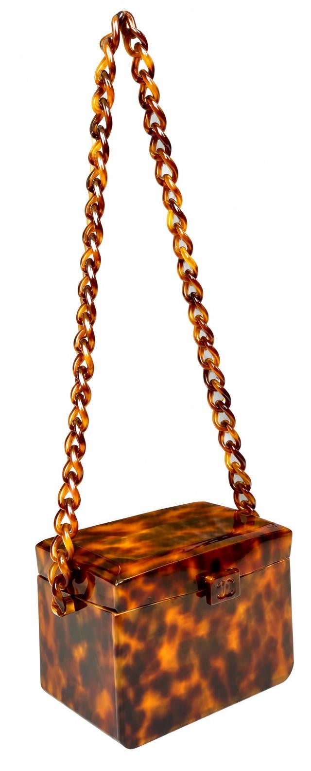 EXTRA RARE Vintage Chanel 1994-1996 Tortoiseshell Plexiglass Mini Box Vanity Bag