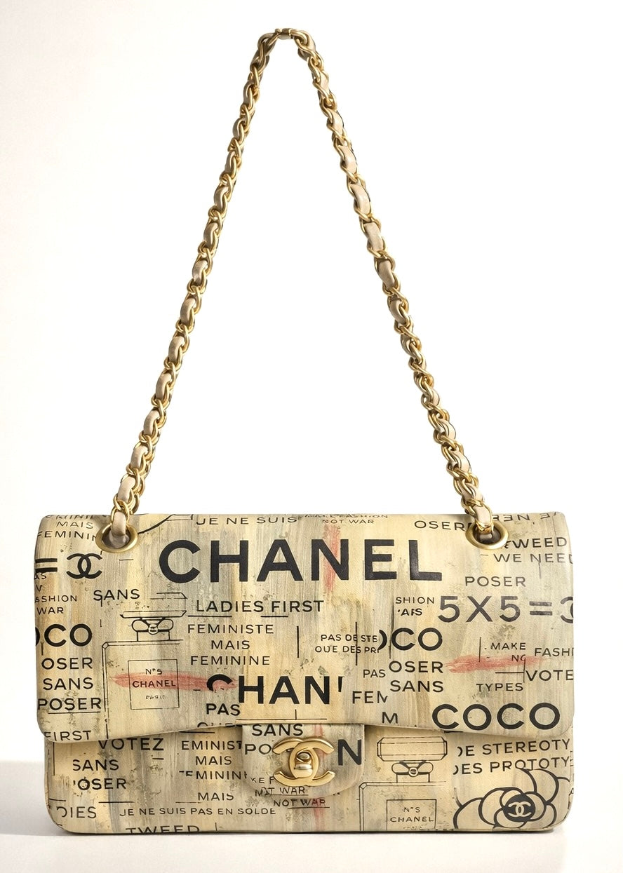 CHANEL 15S GRAFFITI NEWSPAPER CLASSIC MEDIUM DOUBLE FLAP BAG