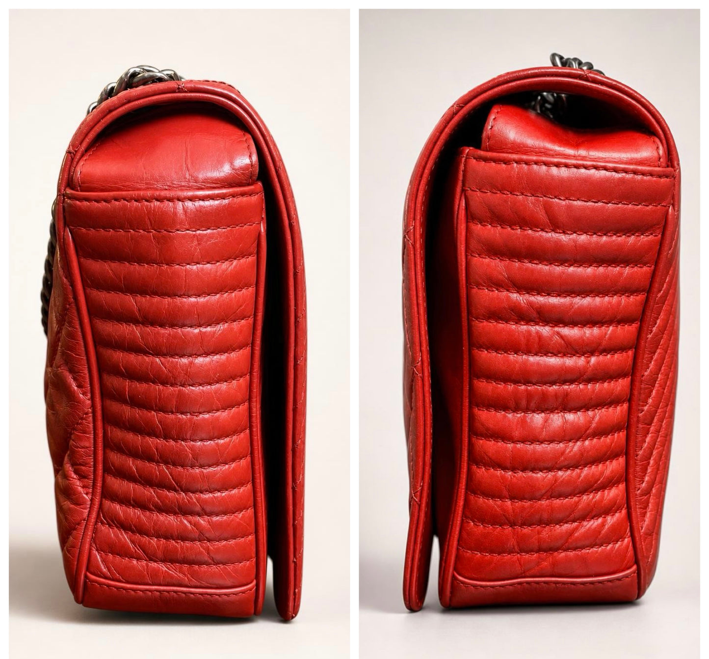 Chanel Red Quilted Glazed Aged Calfskin Leather Medium Coco Boy Flap Bag