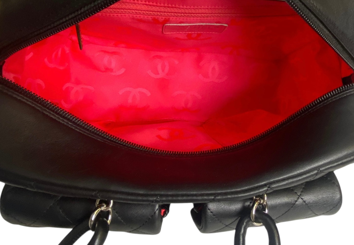 Chanel 2005 Small Cambon Reporter Black White Lambskin Handbag SHW