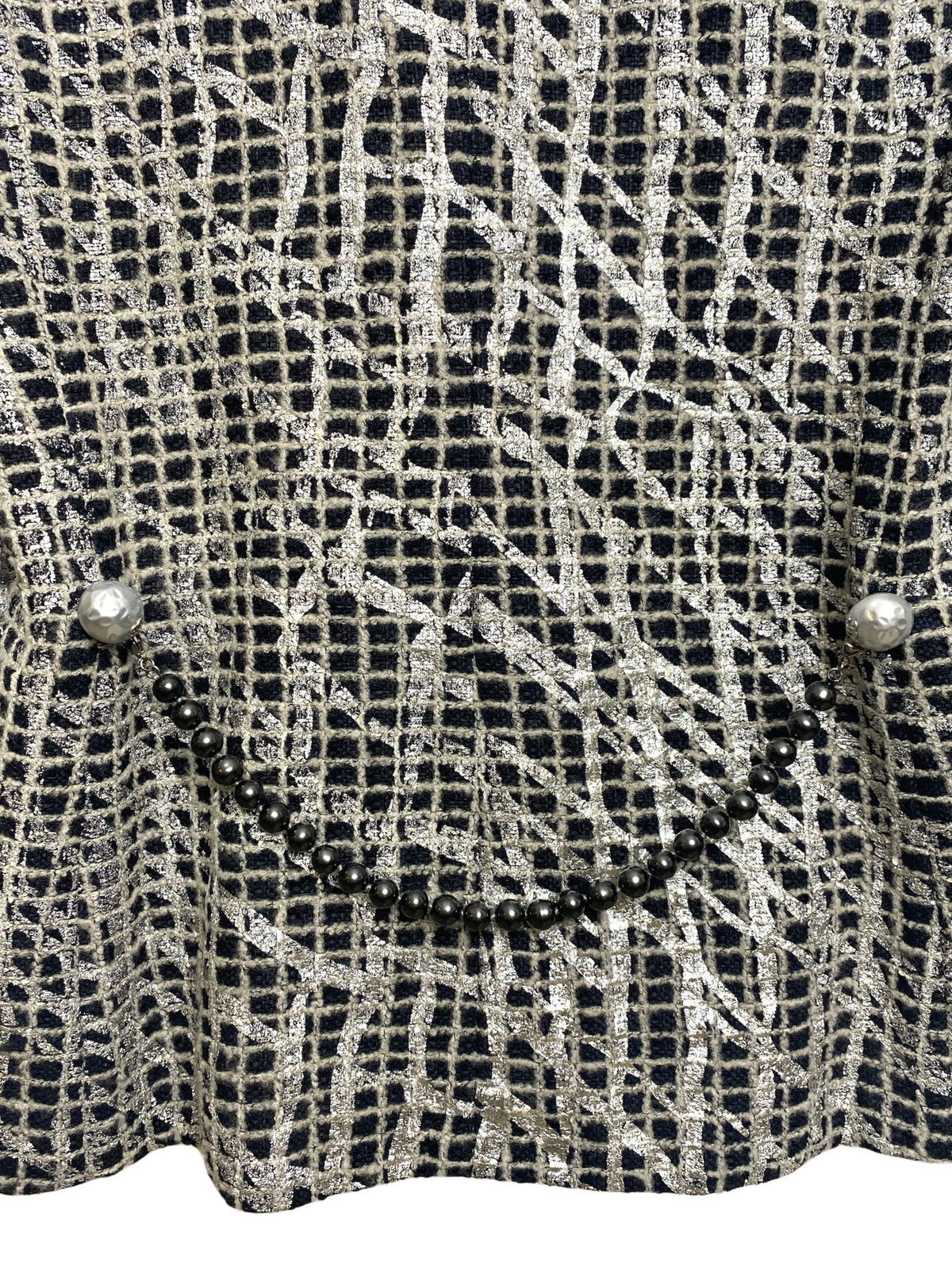 Chanel 12P Double Breasted Silver Metallic Graffiti Black Jacket FR 36